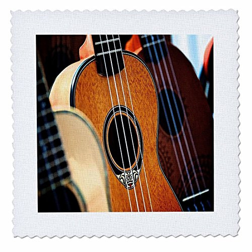 3D Rose Image of Close Up of Acoustic Bass Guitar Square Quilt 8 x 8