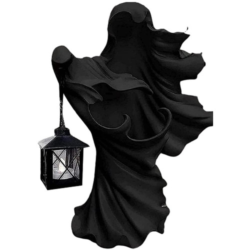 KENANLAN Cracker Barrel Ghost with Lantern Halloween Decorations Indoor Halloween Decorations Outdoor Scary Hell Messenger Lantern Decoration (b)