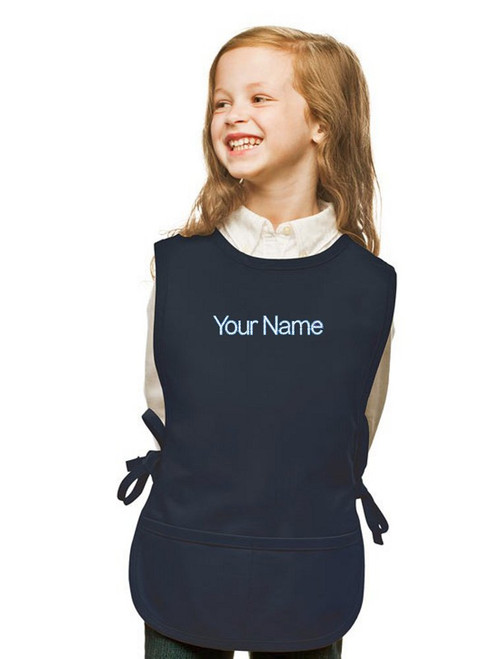 Personalized Navy Blue Kids Art Smock, Cobbler Apron, Poly/Cotton Twill Fabric (Extra Large)