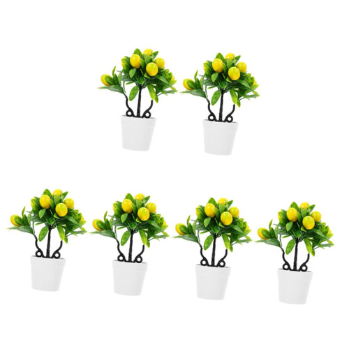 Hoement 6 Pcs Faux Lemon Potted Plant Green Home Decor Artificial Plants Indoor Green Decor Mini Potted Lemon Trees Lemon Tree Indoor Plant Fake Lemon Fruit Fake Lemon Tree Plants Yellow