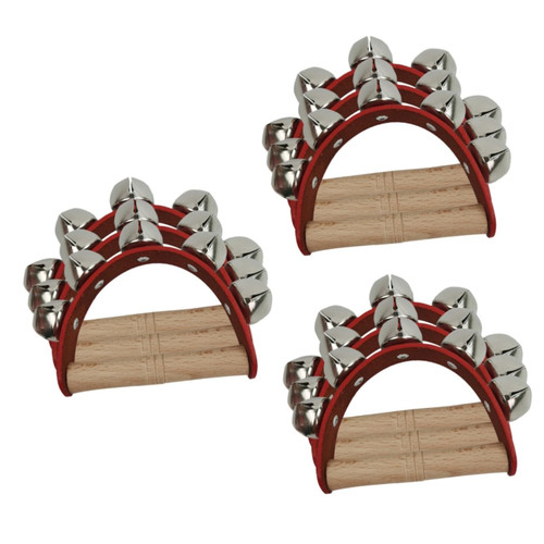 ibasenice 9 Pcs Five Bell Leather Hand Bell Hand Tambourine Rainbow Hand Bells Infant Rattle Toy Handbells Handle Wooden Bells Percussion Instrument Wooden Toy Portable Equipment Metal Baby
