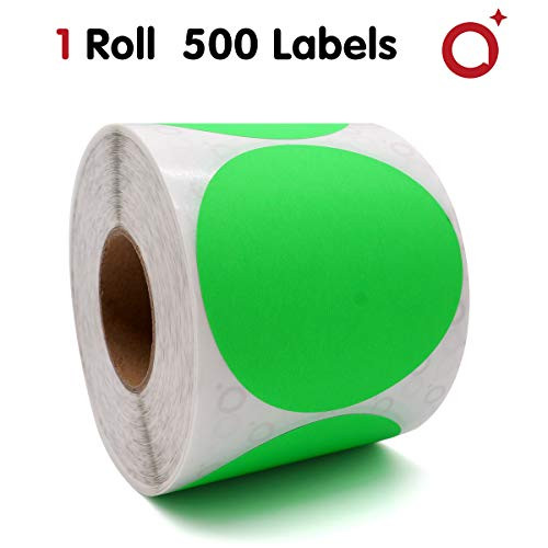 1 Roll of 3" Round Color Coding Dot Labels 500 Labels/Roll Neon Colored Circle Dot Inventory Stickers Writable for Various Uses Fluorescent Green [1 Roll | 500 Labels]