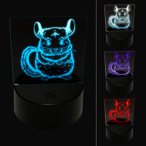 Sniggle Sloth Huggable and Fluffy Chinchilla 3D Illusion LED Night Light Sign Nightstand Desk Lamp