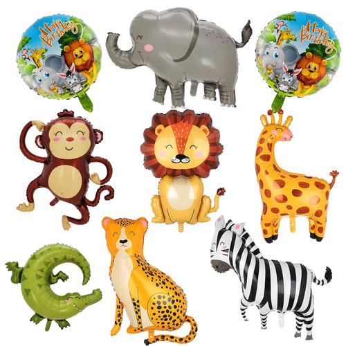 Jungle Safari Animal Party Balloons,Giant Safari Wild One Theme Birthday Decorations Baby Shower Party Supplies,Kids Birthday Lion Monkey Zebra Elephant Giraffe Leopard Crocodile Balloons 9pcs
