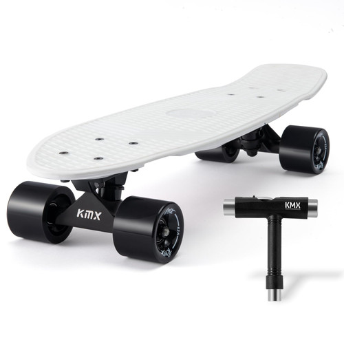 KMX 22" Pro Skateboard for Boys, Girls, Kids, Students, Adults, Classic Mini Cruiser Skateboard for Kids Ages 6-12, Skate Board for Beginners and Advanced Skaters Penny Board?White Shark?