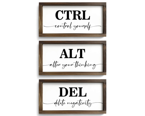Rustic Wooden Office Decor - CTRL ALT DEL Framed Motivational Wall Art - Inspirational Positive Quotes Wall Hanging, Set of 3 (6"x12"x3) Rustic Wooden Office Decor - CTRL ALT DEL Framed Motivational Wall Art - Inspirational Positive Quotes Wall Hanging, Set of 3 (6"x12"x3)
