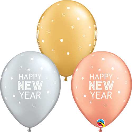 Qualatex 11" New Year Sparkles & Dots Latex Balloons, Multicolor