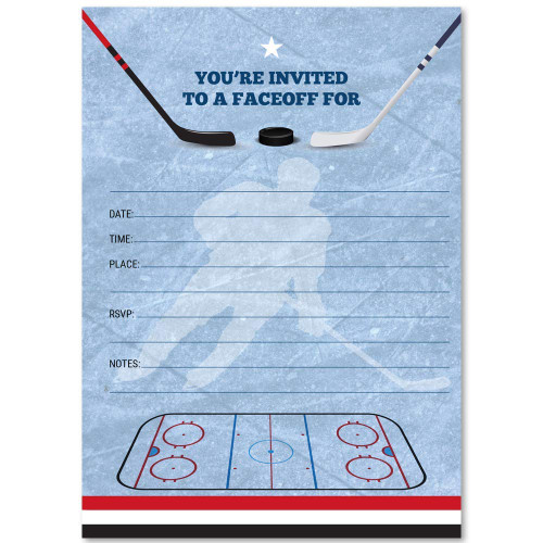 Ice Hockey Skating Birthday Party Invitation, 20 Fill-in Blank 5x7 Invites and Envelopes