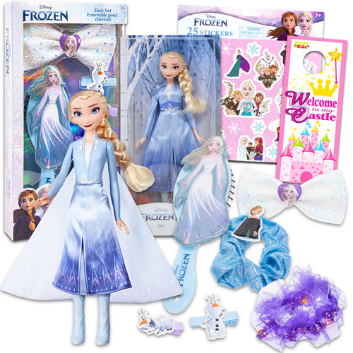 Disney Frozen Elsa Doll and Accessories Set - Frozen Toy Bundle with Elsa Doll for Girls Plus Accessories, Hair Brush, Hair Ties, and More | Elsa Doll Frozen 2