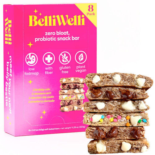 Belliwelli Soft Baked Probiotic Snack Bar | Gluten-Free, Dairy-Free, Vegan, & Low-FODMAP | Variety (8 Pack)