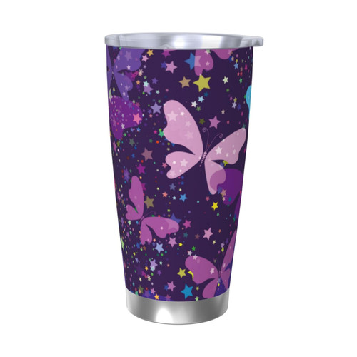 20 oz Tumbler Stainless Steel Insulated Tumbler with Lid Swig Tumbler Cups Reusable Coffee Cup Thermos Water Bottle Insulated Cup Travel Coffee Mug Gifts for Men Women,Blue Purple Butterflies