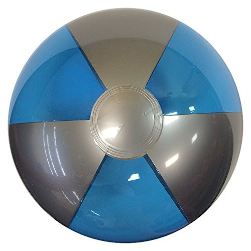 16-Inch Deflated Size Translucent Blue & Silver Beach Balls - Inflatable to 12-Inches Diameter