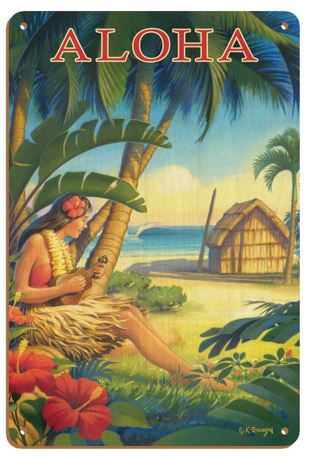 Art Aloha - Hawaii - Hula Dancer with Ukulele - Vintage Hawaiian Travel Poster by Kerne Erickson - Vintage Puzzles 1000 PCS