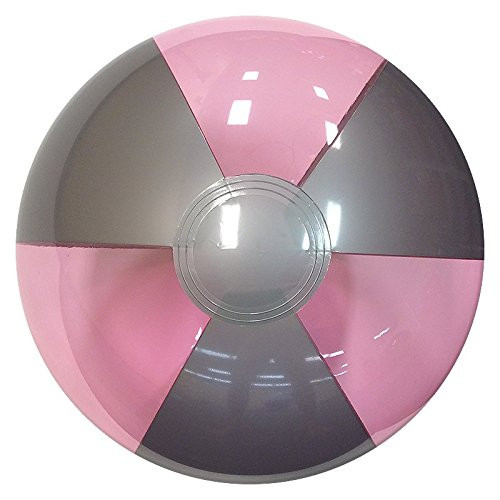 16-Inch Deflated Size Translucent Pink & Silver Beach Ball - Inflatable to 12-Inches Diameter
