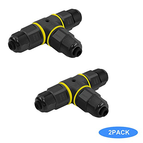 Waterproof Electrical external Junction Box Cable Connector 3 Channel 3Pin IP68 Bushing ? 4-8 mm,outdoor connector?Cable sleeve 2 Pack (Black)