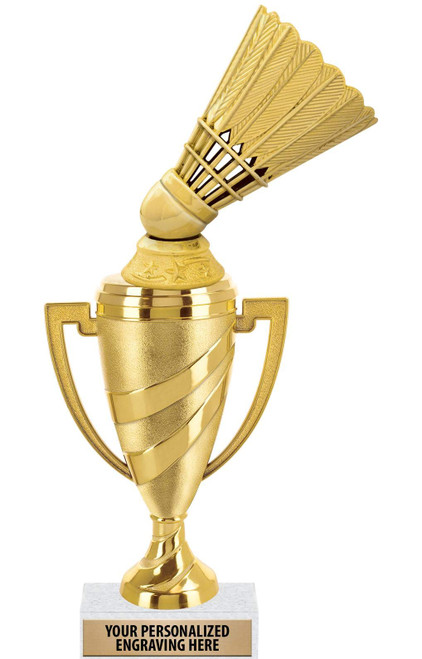 Crown Awards Badminton Trophy, 11" Gold Cup Badminton Shuttlecock Trophies with Engraving Included, 1 Pack