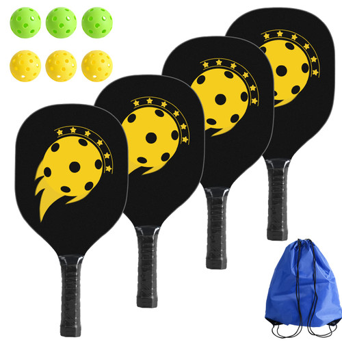 Pickleball Paddles, Pickleball Set Including 4 Wood Pickleball Paddles,6 Balls and 1 Carry Bag,Pickleball Paddles for Beginners and Intermediate Player, Pickleball Set of 4,Pickleball Rackets Set