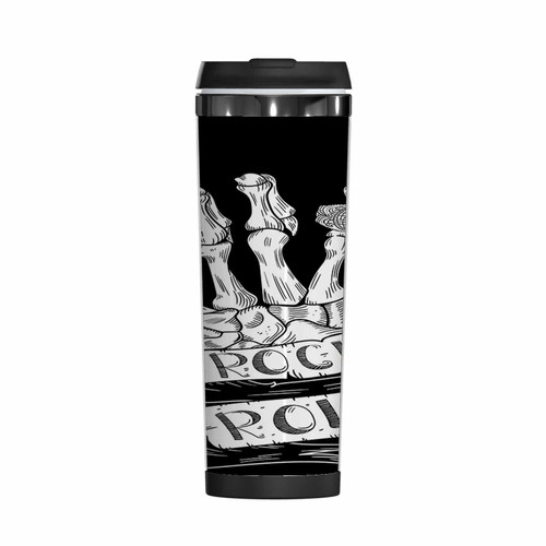 WONDERTIFY Skeleton Coffee Cup Hand Rock N Roll Sign With Typography On Ribbon Coffee Mug Stainless Steel Bottle Double Walled Thermo Travel Water Metal Canteen Black