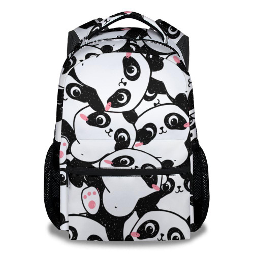 Eccustomized Girls, Boys Panda Backpack - 16 Inches Kawaii Backpacks for School, Black & White Durable Bookbag for Elementary