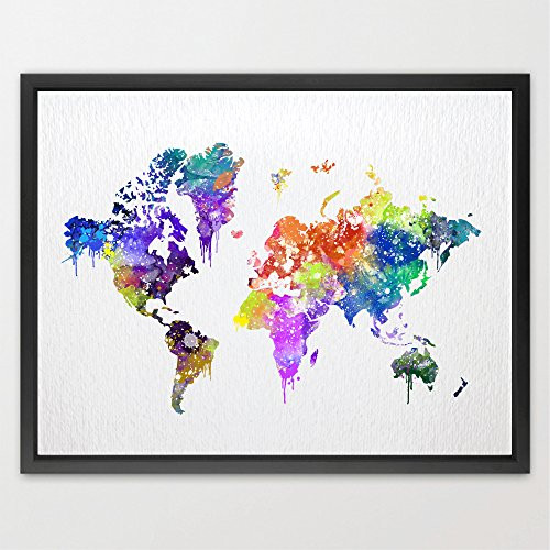 Dignovel Studios 8X10 WORLD Map USA States Map America Map Watercolor Art Print Wall Art Poster wall Hanging Home Decor Kids Art Motivational Inspirational N185