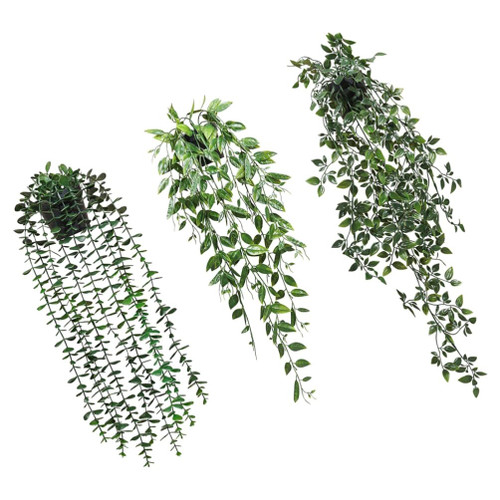 HOMSFOU Artificial Hanging Plants 3pcs Fake Hanging Potted Mandala Eucalyptus Vine Pea Pod Leaves in Pot Greenery Plastic Faux Plants for Wall Shelf Patio HOMSFOU Artificial Hanging Plants 3pcs Fake Hanging Potted Mandala Eucalyptus Vine Pea Pod Leaves in Pot Greenery Plastic Faux Plants for Wall Shelf Patio