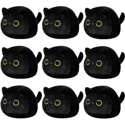 Airsnigi 9 Pieces Black Cat Plush, Black Cat Pillow Kawaii Plush Doll Cat, Stuffed Animal Soft Plush Pillow Baby Plush Toys Cat Shape Design Sofa Pillow Decoration Doll