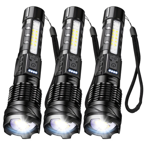 MVIOCS LED Flashlight Rechargeable, Bright Zoomable LED Flashlights with High Lumens and 7 Modes, Powerful Emergency Flashlights Camping, Hiking, Dog Walking, and Outdoor Use (3Pack)