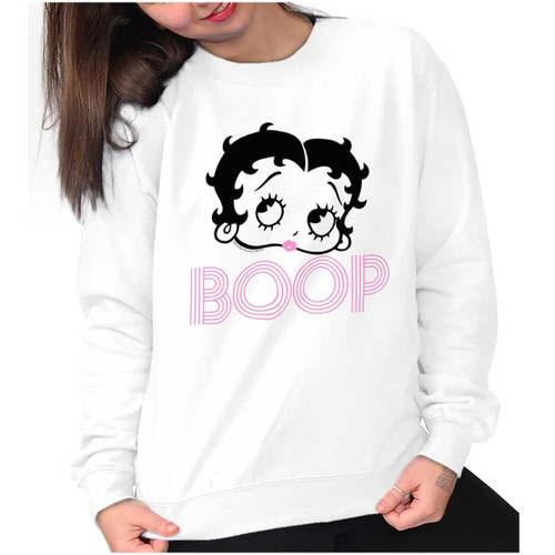 Brisco Brands Retro Betty Boop Cartoon Character Women Crewneck Sweatshirt White