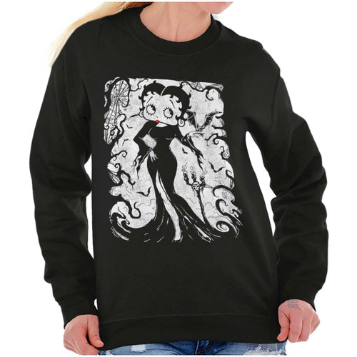 Brisco Brands Halloween Betty Boop Enchantress Women Crewneck Sweatshirt Black