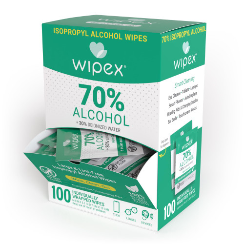 Wipex 70% Isopropyl Alcohol Wipes Individually Wrapped Sachets, Large Electronic wipes in Dispensing Box, Alcohol Prep Wipes, Screen Wipes & Tech Wipes, 100 Count Box (Pack of 1)