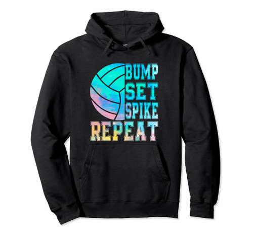 Colorful Teen Girls Volleyball Bump Set Spike Repeat Pullover Hoodie