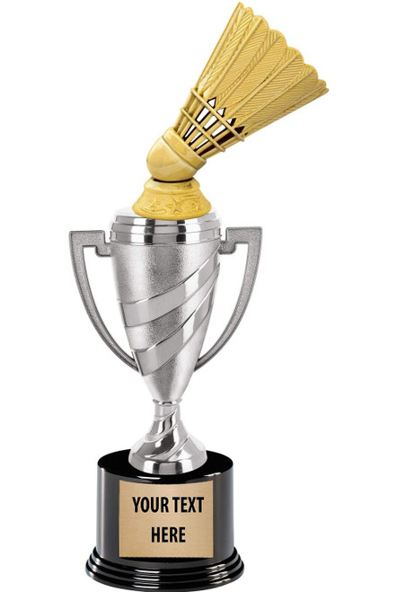 Crown Awards Badminton Trophy, 14" Silver Cup Badminton Shuttlecock Trophies, Enter Your Own Engraving, 1 Pack Prime