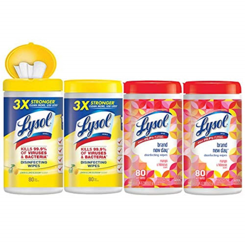 Lysol Disinfecting wipes, 320 Count (80 Count X4), 2 Mango and hibiscus Plus 2 Lemon and Lime Blossom, Packaging May Vary Lysol Disinfecting wipes, 320 Count (80 Count X4), 2 Mango and hibiscus Plus 2 Lemon and Lime Blossom, Packaging May Vary
