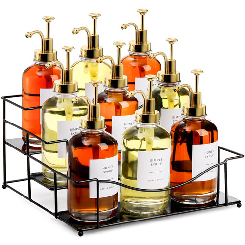 Yesland 3 Tier Syrup Rack Organizer Rack, Iron Syrup Bottle Holder Stand Storage Shelves for 12 Bottles Syrup, Wine, Dressing, Kitchen, Countertop, Tabletop, Coffee Station Bar, Black