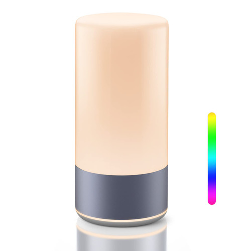 Touch Lamp for Bedroom, EASEMO RGB Color Changing Bedside Lamp, Table Lamp for Nightstand with 3 Level Warm Light, Dimmable Reading Night Light Lamp for Living room, Dorm & Office Upgraded Halo-Sliver