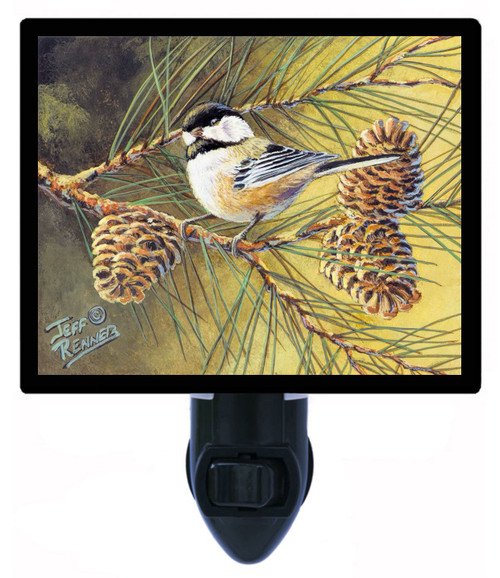 Night Light, Bachelor Chickadee, Birds, Pinecones