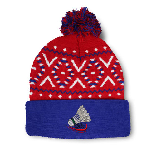 Pom Pom Beanies for Women Badminton B Embroidery Skull Cap Shuttlecock Embroidery Badminton Winter Hats for Men Acrylic 1 Size American x Design Only