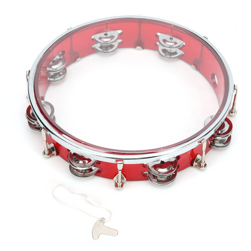 Hand Tambourine, 10in Double Row Jingles Instrument Adjustable Percussion Jingles Instrument for Family School Party Performance (Red) Hand Tambourine, 10in Double Row Jingles Instrument Adjustable Percussion Jingles Instrument for Family School Party Performance (Red)