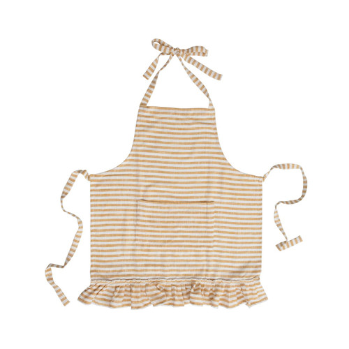 Creative Co-Op Woven Cotton Striped Ruffle Apron, 32" L x 28" W x 0" H, Yellow