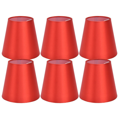 6PCS E14 Small Lamp Shade Clip on Chandelier Lamp Shades, Vintage Lampshade, Chandelier Shade, Fabric Lampshade for Table Floor Lamps Replacement(red)
