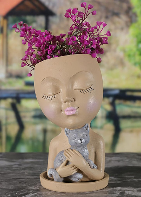 WLDOCA Face Planter Pot Head Planter - Cute Lady Face Hugging a Cat Plant Pots for Indoor and Outdoor Plants, Resin Succulent Planters with Drainage Hole,DIY Gifts for Family and Friends,C WLDOCA Face Planter Pot Head Planter - Cute Lady Face Hugging a Cat Plant Pots for Indoor and Outdoor Plants, Resin Succulent Planters with Drainage Hole,DIY Gifts for Family and Friends,C