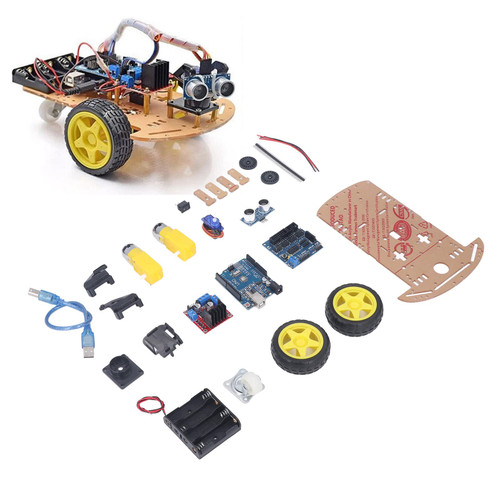 Jectse Smart Robot Car Chassis Kit, Smart Robot Car 2WD Chassis Kit with Ultrasonic Module R3 Board, Professional Smart Robot Car Starter Chassis Kits for DIY