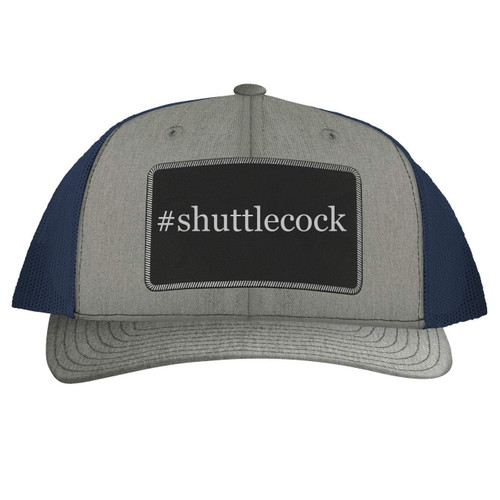 #Shuttlecock - Leather Hashtag Black Patch Engraved Trucker Hat, Heather-Navy, One Size