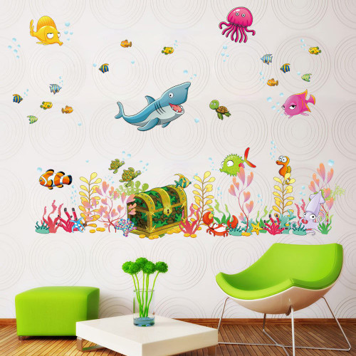Under the Sea Decals Whales The Deep Blue Sea Decorative Peel Vinyl Wall Stickers Wall Decals Removable Decors for Bedrooms Kids Rooms Baby Nursery Boys and Girls Bedroom