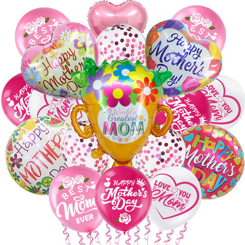 22Pcs Mothers Day Balloons, Happy Mothers Day Balloons I Love You Best Mom Ever Mother's Day Balloons, Flower Mom Balloons Mother's Day Balloons Mothers Day Foil Balloons for Mothers Day Decorations