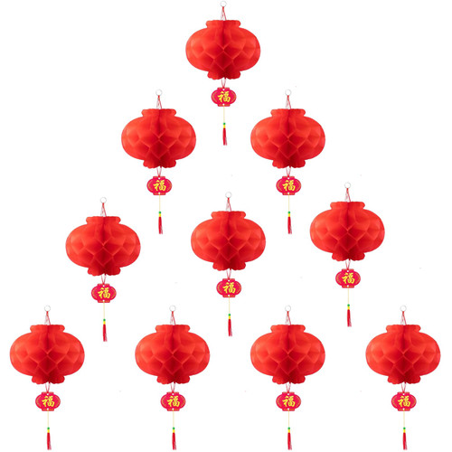 10 Pieces Chinese New Year Lanterns Red Lanterns, 4.72 Inch Chinese Red Paper Lanterns Festival Decorations Supplies for New Year, Spring Festival, Wedding and Restaurant
