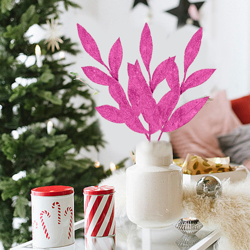 Htmbrou 10 pcs Christmas Artificial Glitter Leaves,Sparkling Fake Plants Branches Leaf,Christmas Tree Picks Fillers Sprays for Xmas Wreath Garland,Vase Bouquets Table Centerpieces Decoration