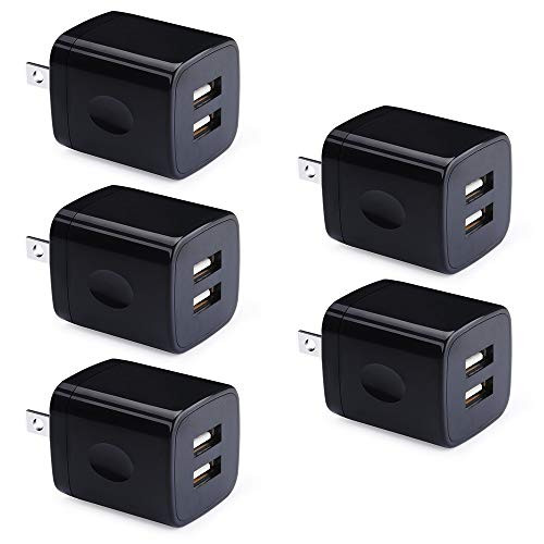 USB Wall Charger, GiGreen 2.1A Dual Port USB Cube Plug 5 Pack Portable Charging Block Adapter Compatible iPhone Xs 8 7 6S, Samsung Galaxy S10e S10 Plus S9+ S8 S6 Edge, LG G8 G7 V35 V40 ThinQ, Moto Z3