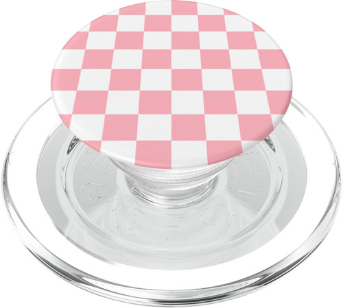 Checkerboard Pink & White - Checkered Chess Board Gift PopSockets PopGrip: Swappable Grip for Phones & Tablets PopSockets MagSafe PopGrip for iPhone