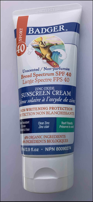 Badger Sport Clear Zinc SPF 40 Sunscreen, 87 ML